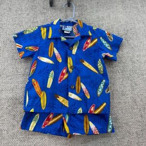 RJC Hawaiian Cabana Kids 3T 2pc Set 100 Cotton Blue Surfboard Print Hawaii Made
